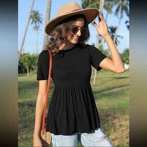 SHEIN WOMEN’S LUNE SOLID SIMPLE BLACK PEPLUM TEE - SIZE LARGE (8/10)